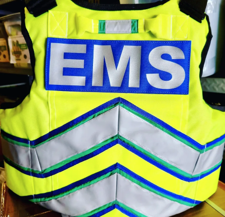 FIRENINJA - “PROTECTOR” Hi-Viz Green / Blue “EMS” – Traffic Safety & Ballistic Vest